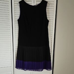 LOFT Black Pleated Sheath Midi Dress